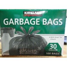 Garbage Bags - Kirkland Brand /  Size Is  26" x 33.5" / Smart Ties / 1 x 100 Bags      